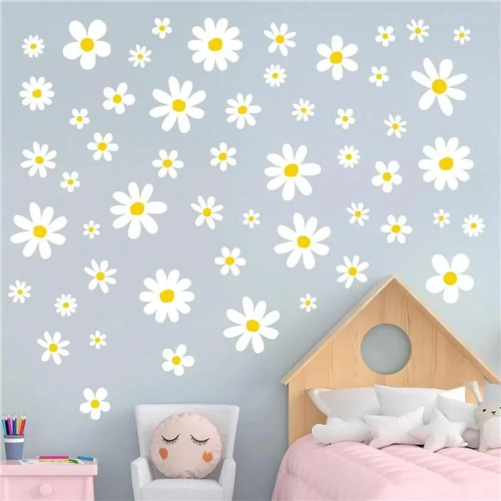 Daisy Wall Decals Flower Stickers Peel and Stick Kids Girls Room Decor 12 Sheets